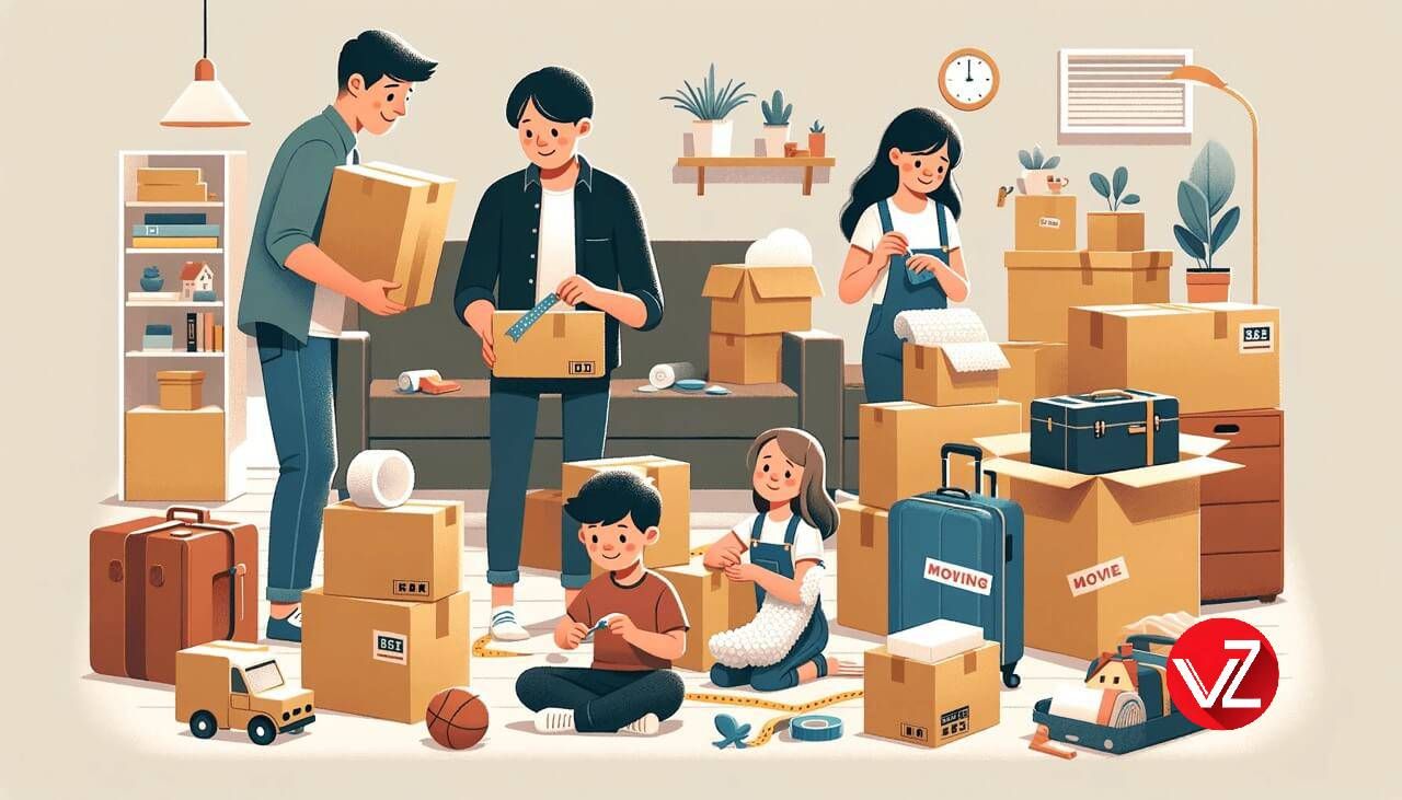 trasloco internazionale famiglia che prepara le scatole